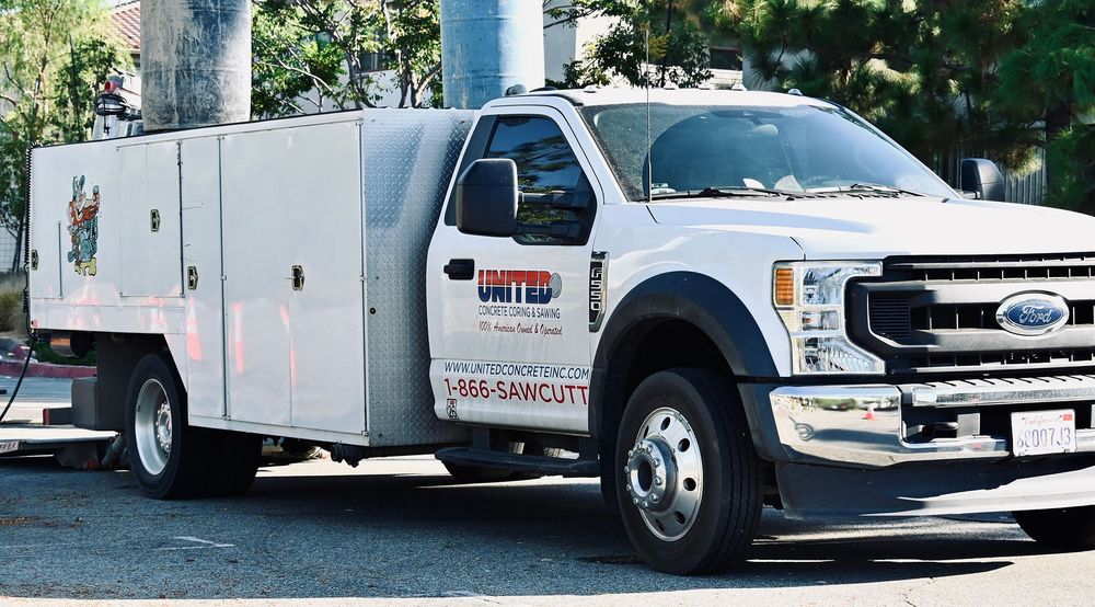 United Concrete Ford service truck with 1-866-SAWCUTT on the door